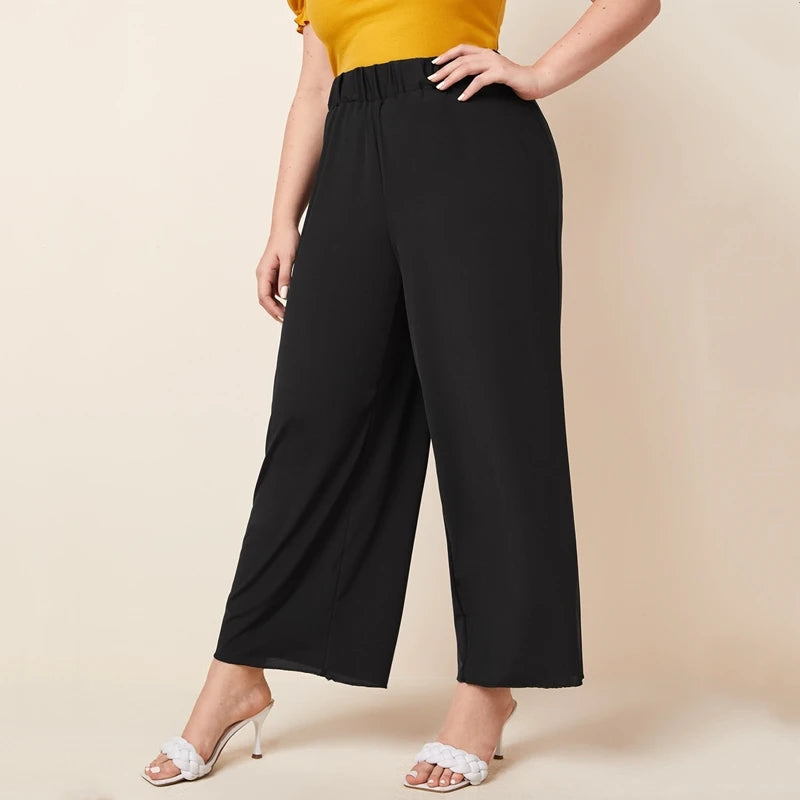 Plus Size Wide-Leg Pants - Elastic Waist Summer Comfort