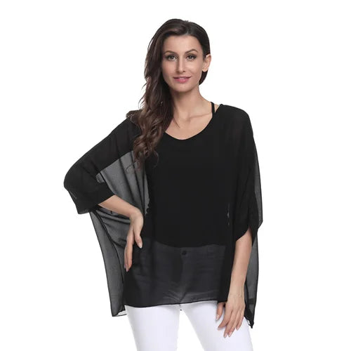 Plus Size Batwing Blouse - Casual Summer Button Shirt