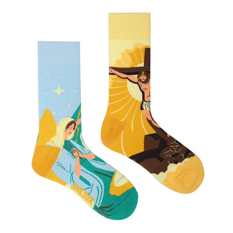 Colorful Print Cotton Socks - Unisex Mid-Tube Casual Pair