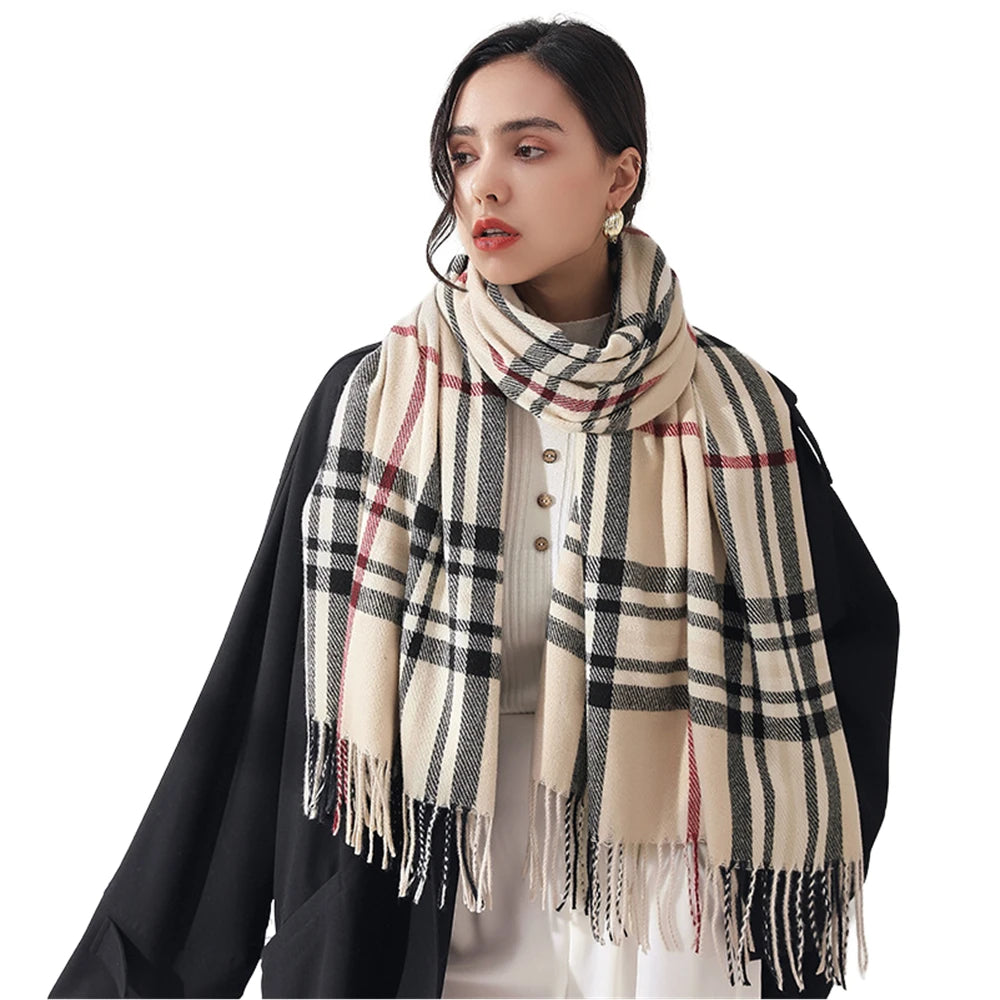 Luxury Plaid Cashmere-Feel Scarf - Oversized Shawl Wrap