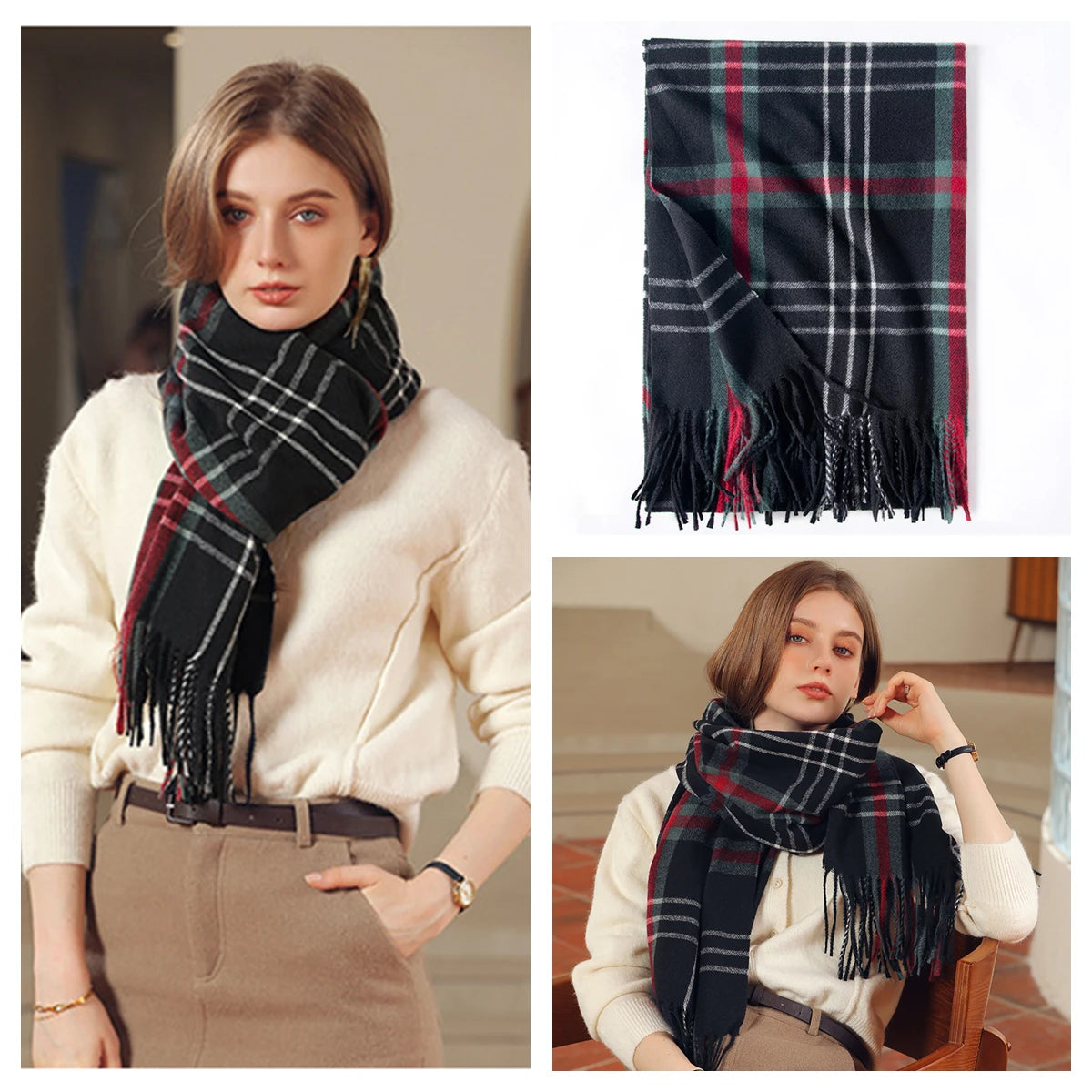 Luxury Plaid Cashmere-Feel Scarf - Oversized Shawl Wrap