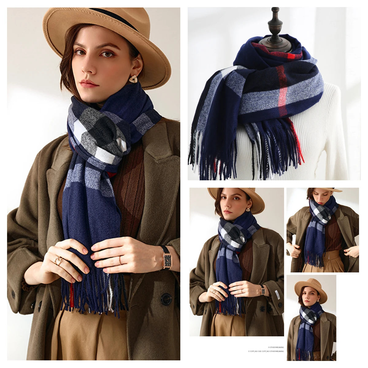 Luxury Plaid Cashmere-Feel Scarf - Oversized Shawl Wrap
