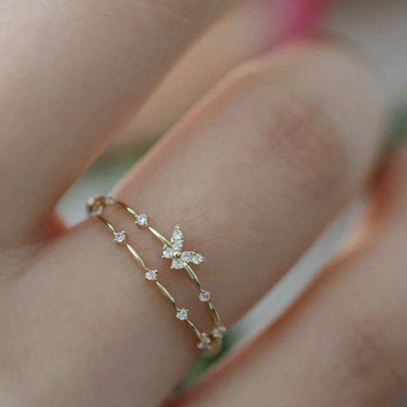 Premium Butterfly Ring - Silver-Tone Zircon Jewelry