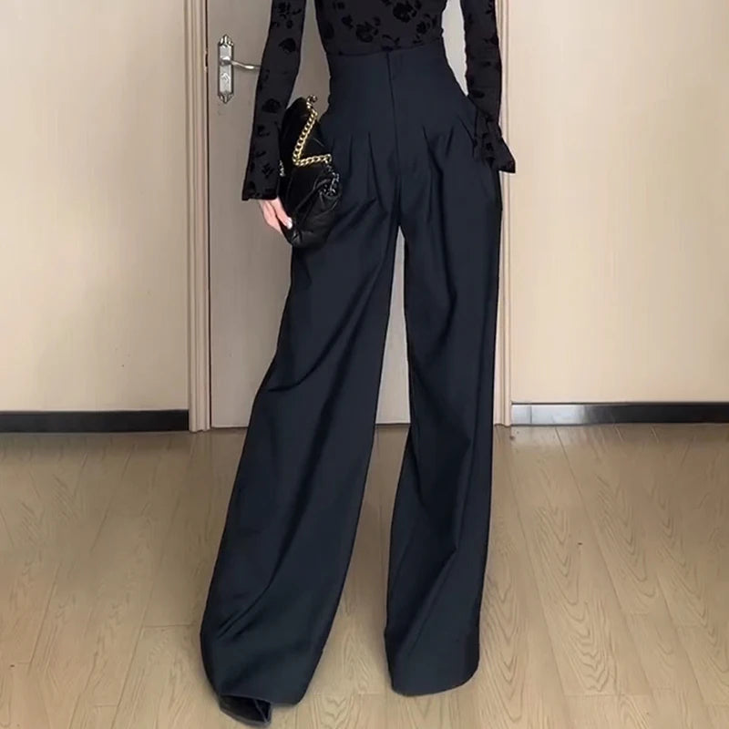 Elegant High-Waist Wide-Leg Pants - Office Ready Trousers