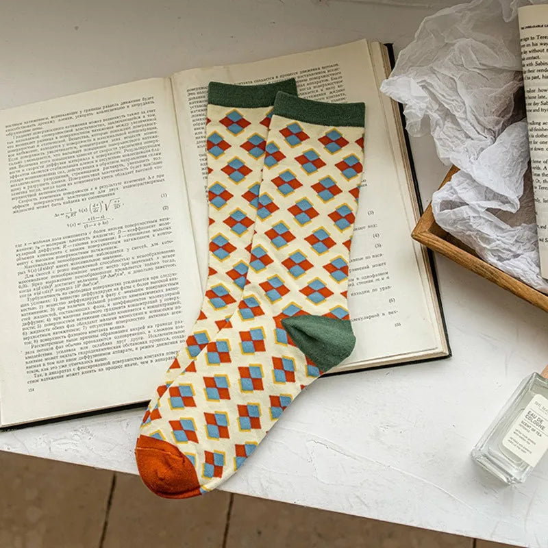 Premium Floral Pattern Long Socks - Soft Cotton Everyday Pair
