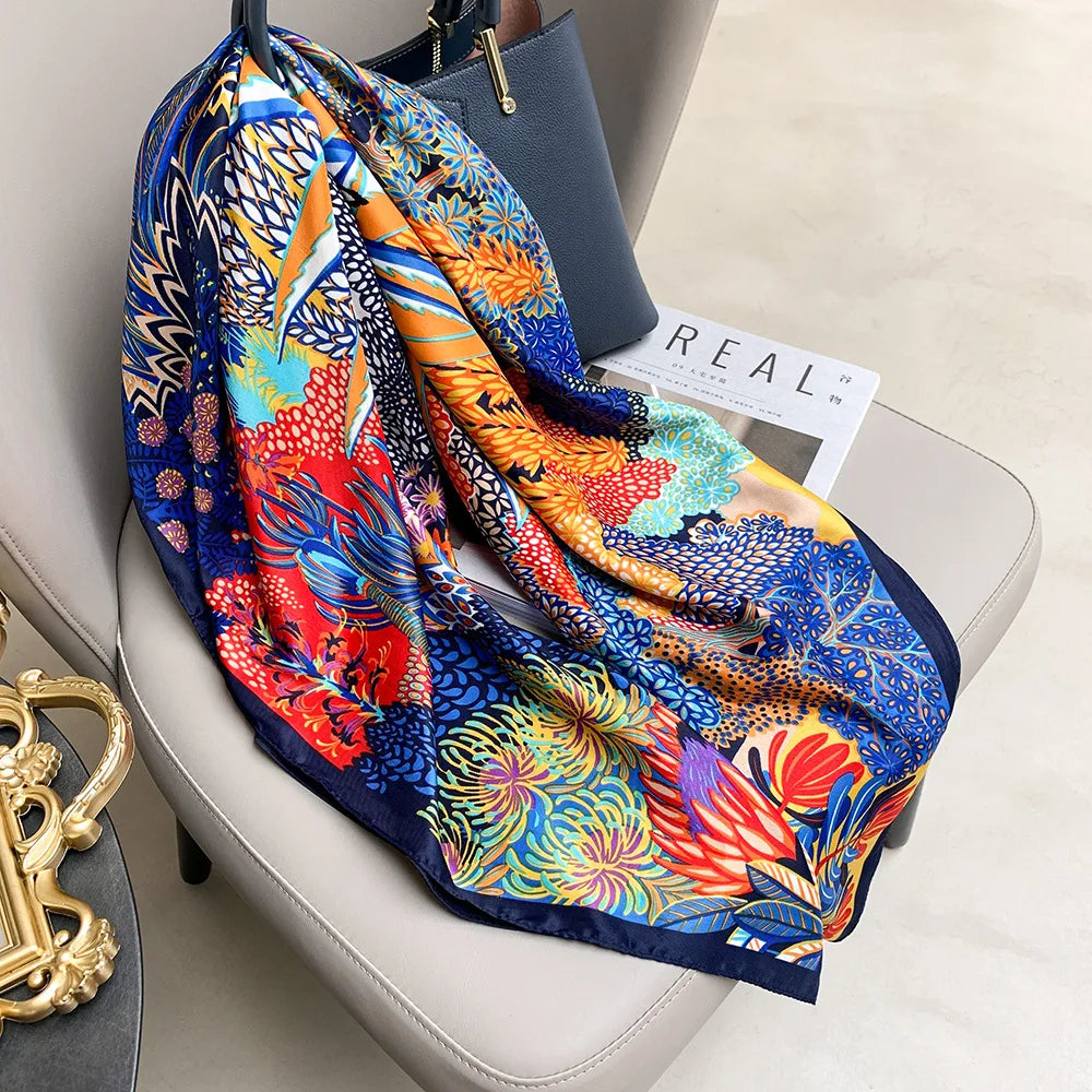 Premium Silk-Feel Square Scarf - Elegant Office Neck Wrap