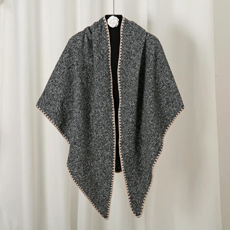 Luxury Floral Cashmere-Feel Winter Scarf - Fringed Shawl Wrap