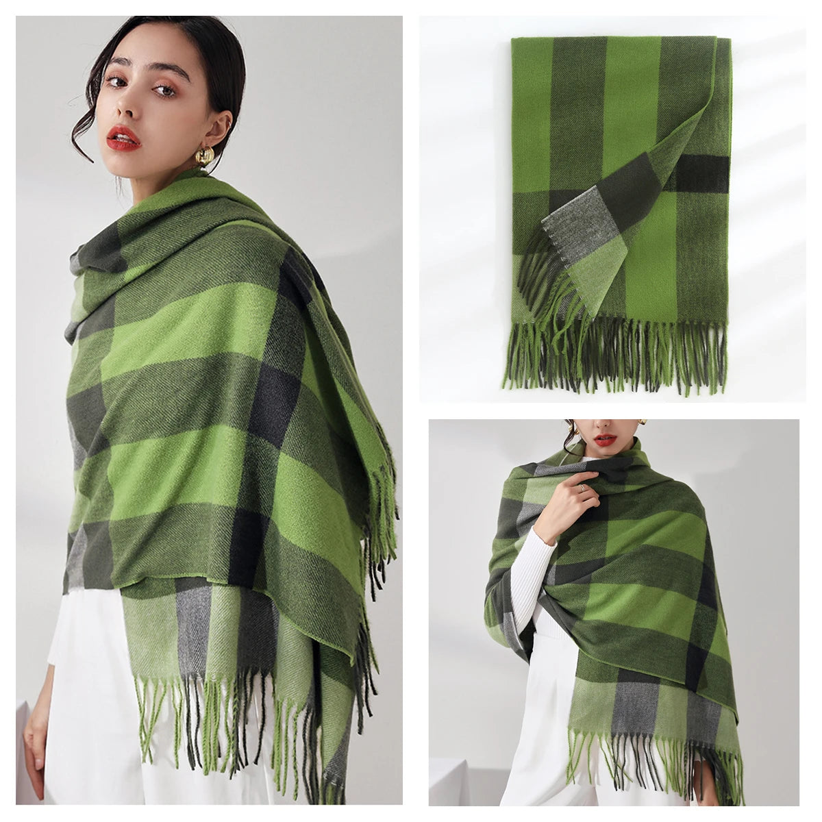 Luxury Plaid Cashmere-Feel Scarf - Oversized Shawl Wrap
