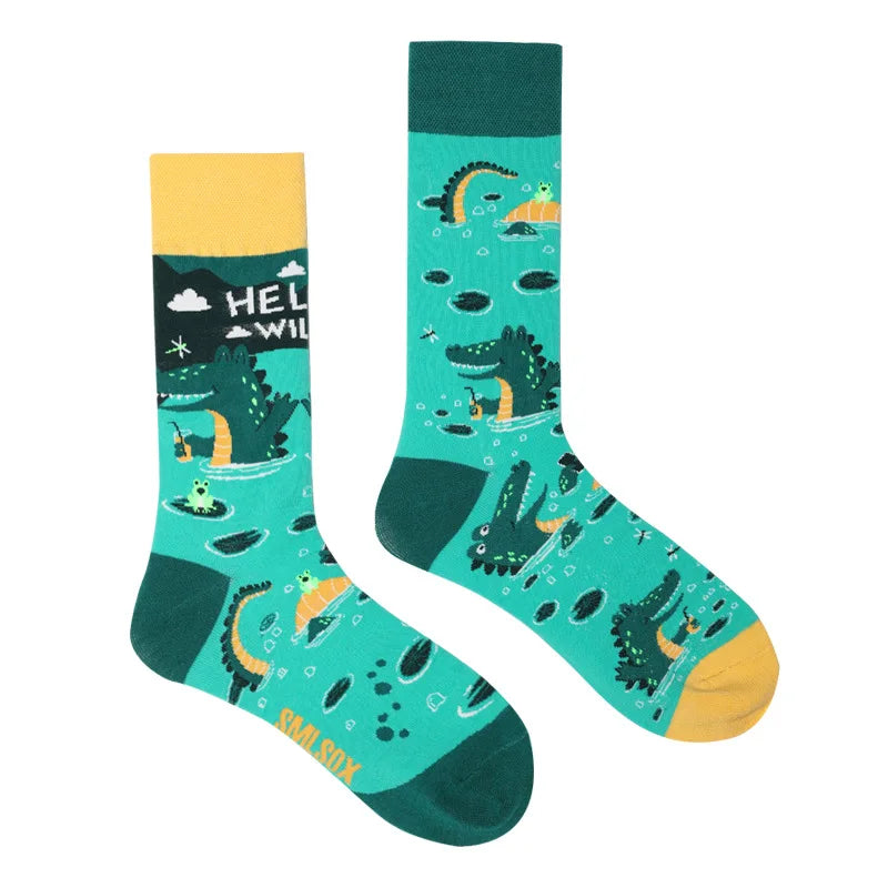 Colorful Print Cotton Socks - Unisex Mid-Tube Casual Pair