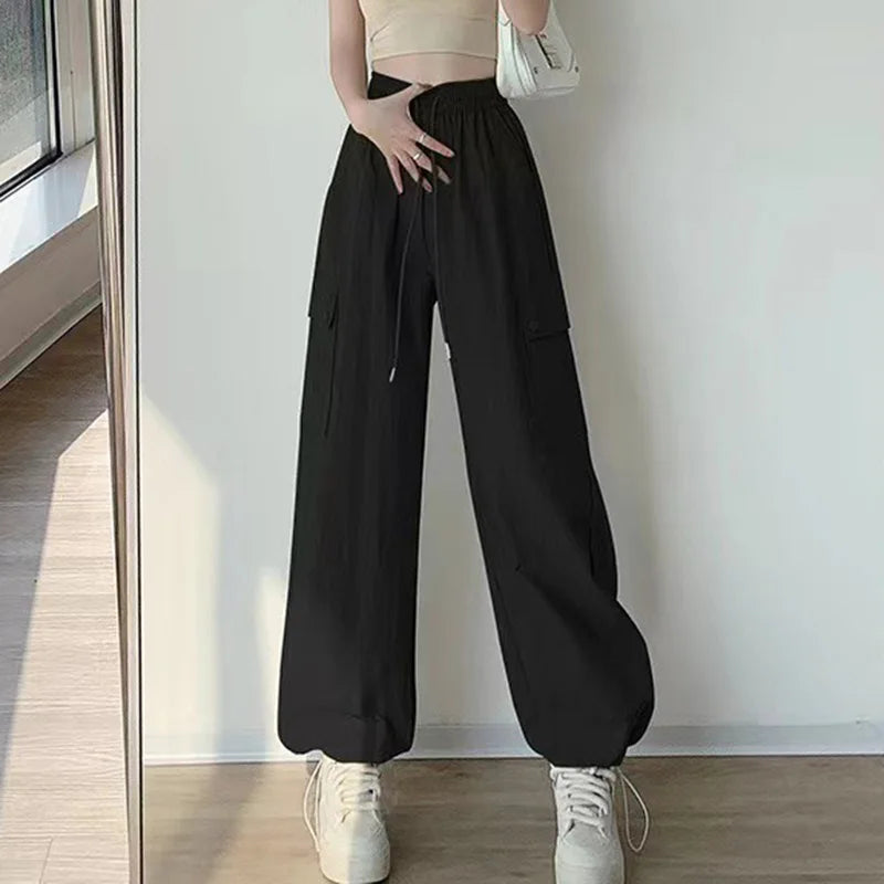 High-Waist Cargo Pants - Relaxed Utility Wide-Leg Trousers
