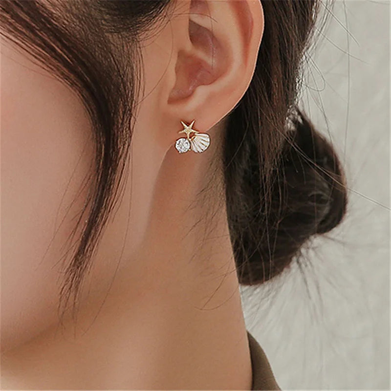 Rhinestone Starfish Stud Earrings - Elegant Jewelry