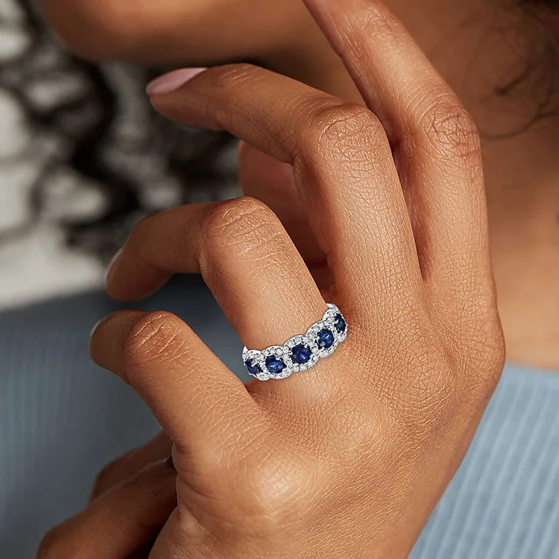 Luxury Blue and White Zircon Engagement Ring - Bridal Jewelry