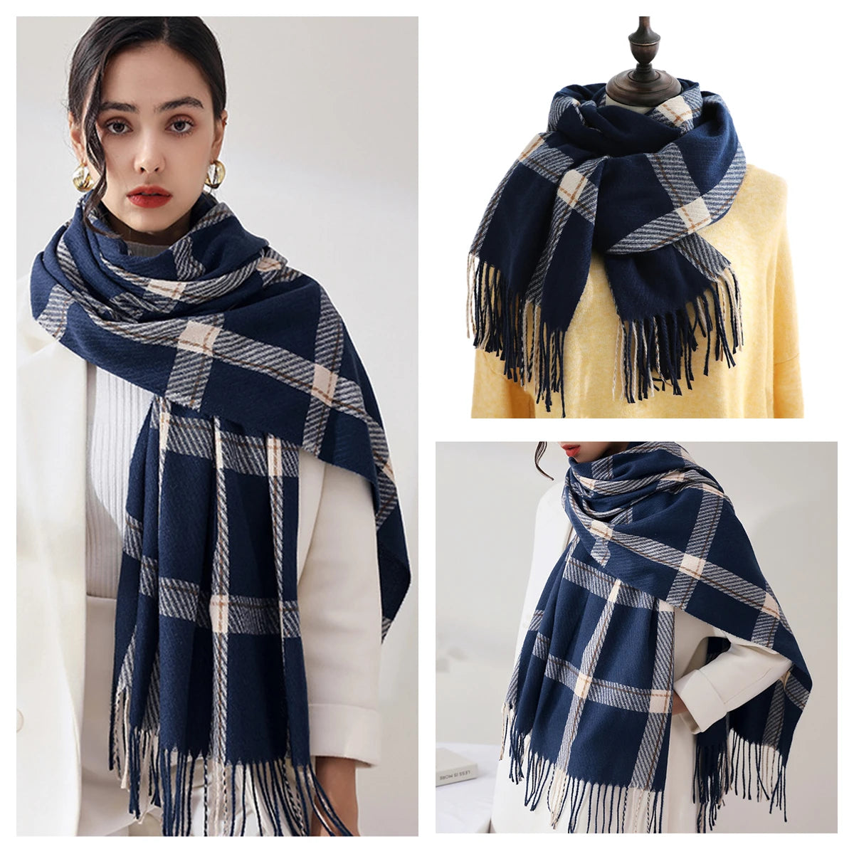 Luxury Plaid Cashmere-Feel Scarf - Oversized Shawl Wrap