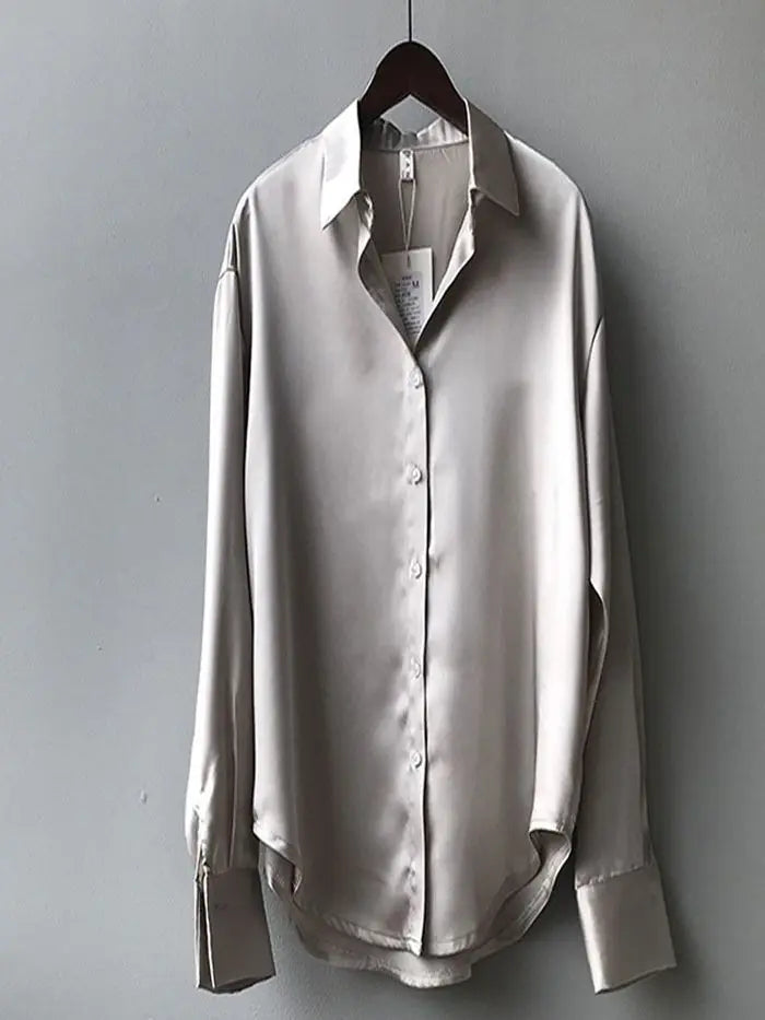 Vintage Button-Up Blouse - Loose Fit Long Sleeve Shirt