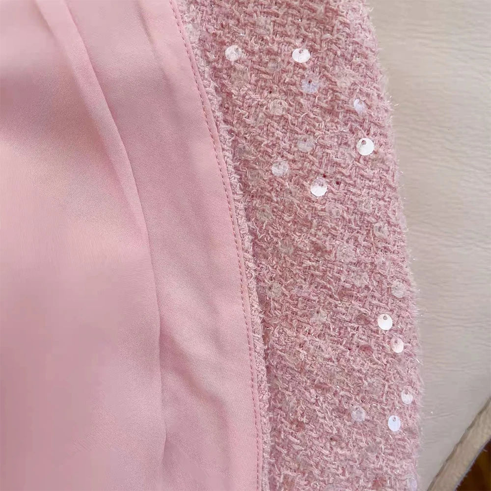 SXTHAENOO Sequins Bow Backless Sexy Mini Dress For Women Robe Fashion Square Collar Sleeveless High Waist A-line Club Dress