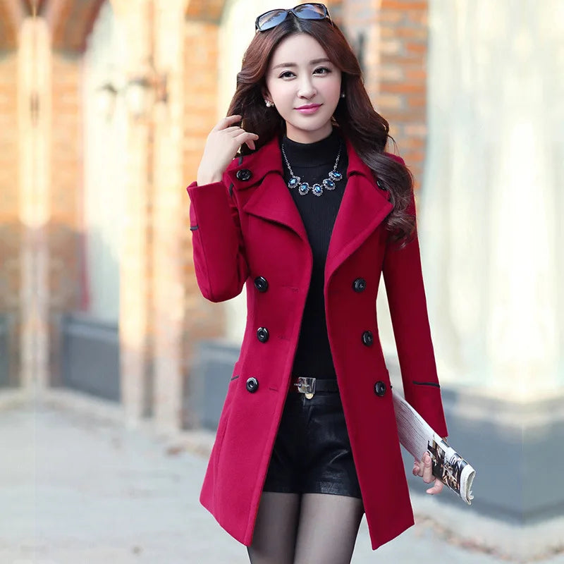 Elegant Belted Wool-Blend Coat - Double-Breasted Longline Style