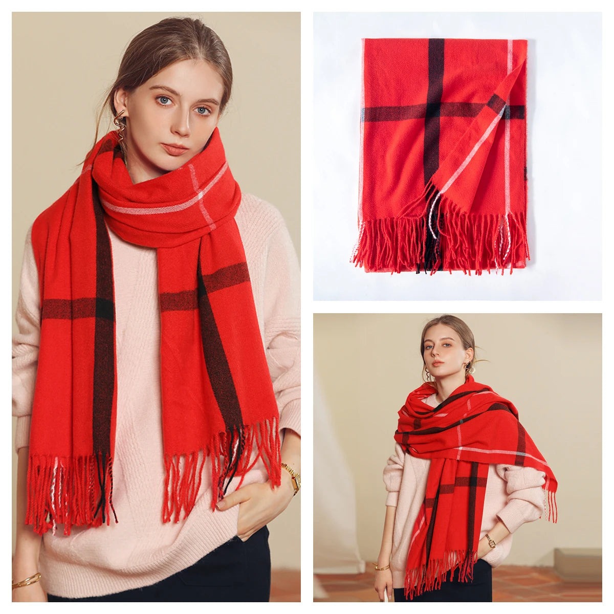 Luxury Plaid Cashmere-Feel Scarf - Oversized Shawl Wrap