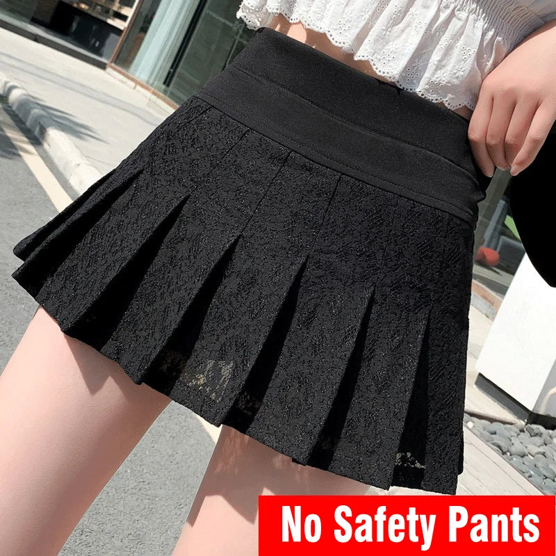 Premium Lace Pleated Mini Skirt - High Waist Sweet Style