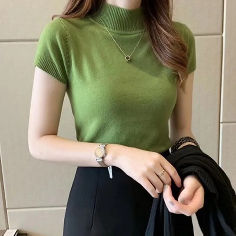 Half-High Neck Stretch Tee - Slim Fit Everyday Top