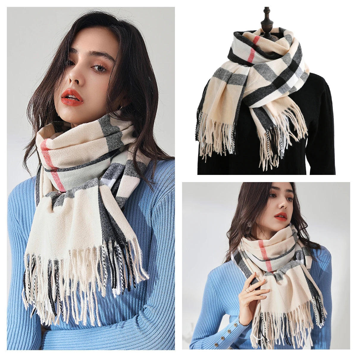 Luxury Plaid Cashmere-Feel Scarf - Oversized Shawl Wrap