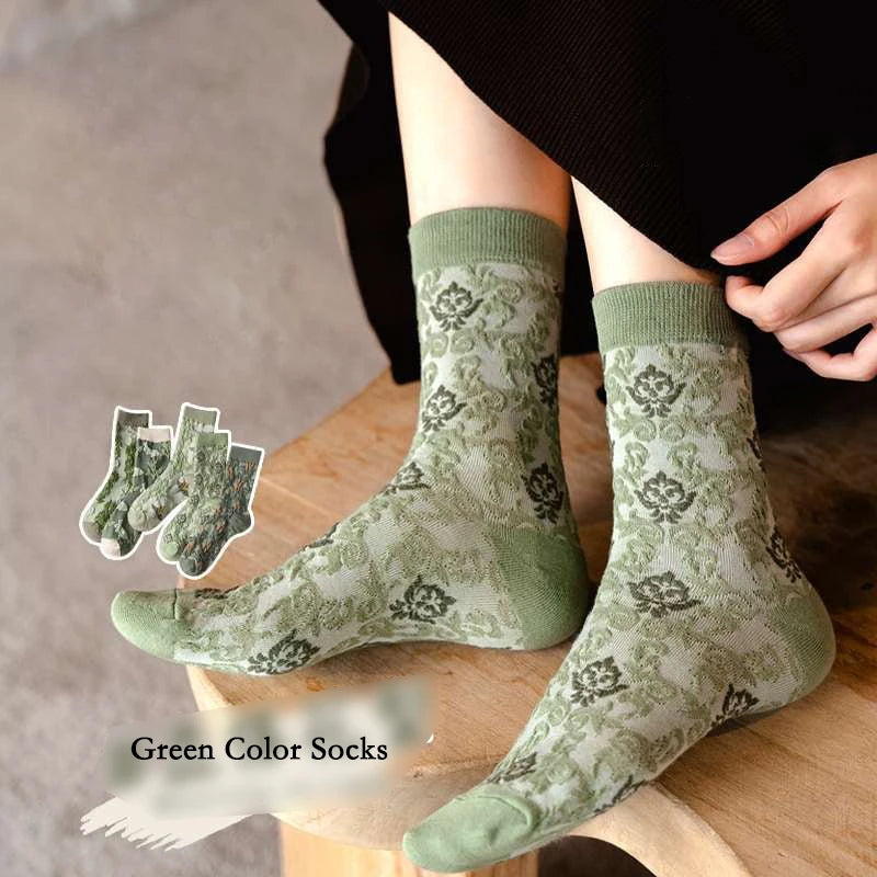Retro Embroidered Flower Socks - 5 Pair Cozy Gift Set