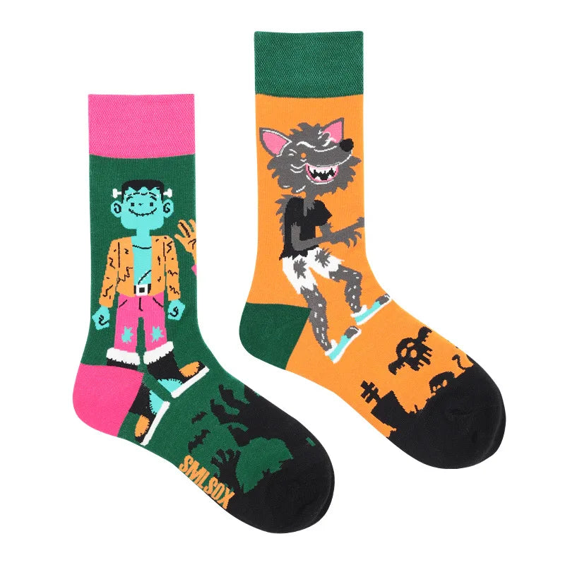 Colorful Print Cotton Socks - Unisex Mid-Tube Casual Pair