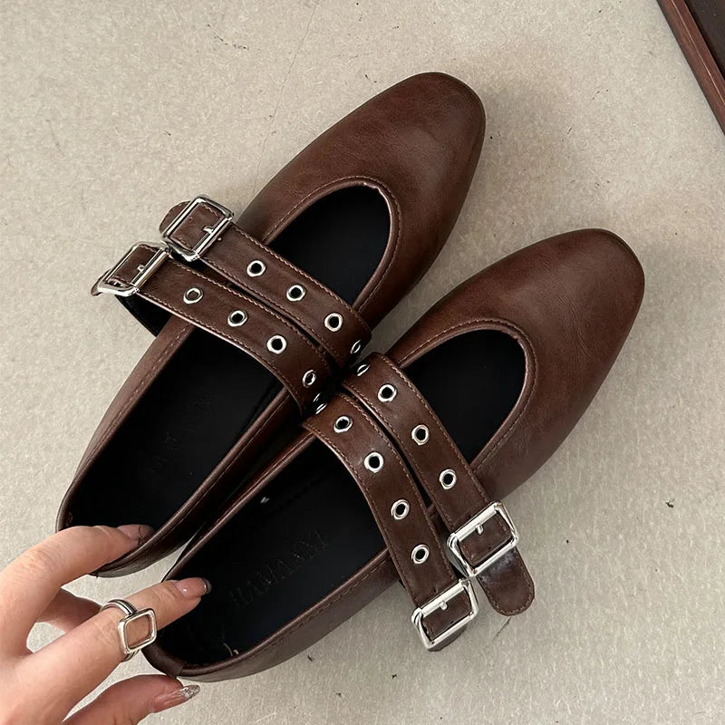 Premium Buckle Strap Ballet Flats - Round Toe Lolita Style