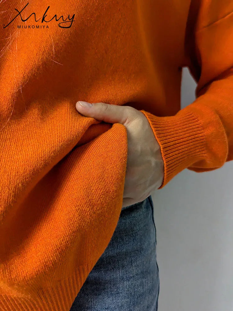 Oversized Turtleneck Sweater - Side Split Cozy Jumper