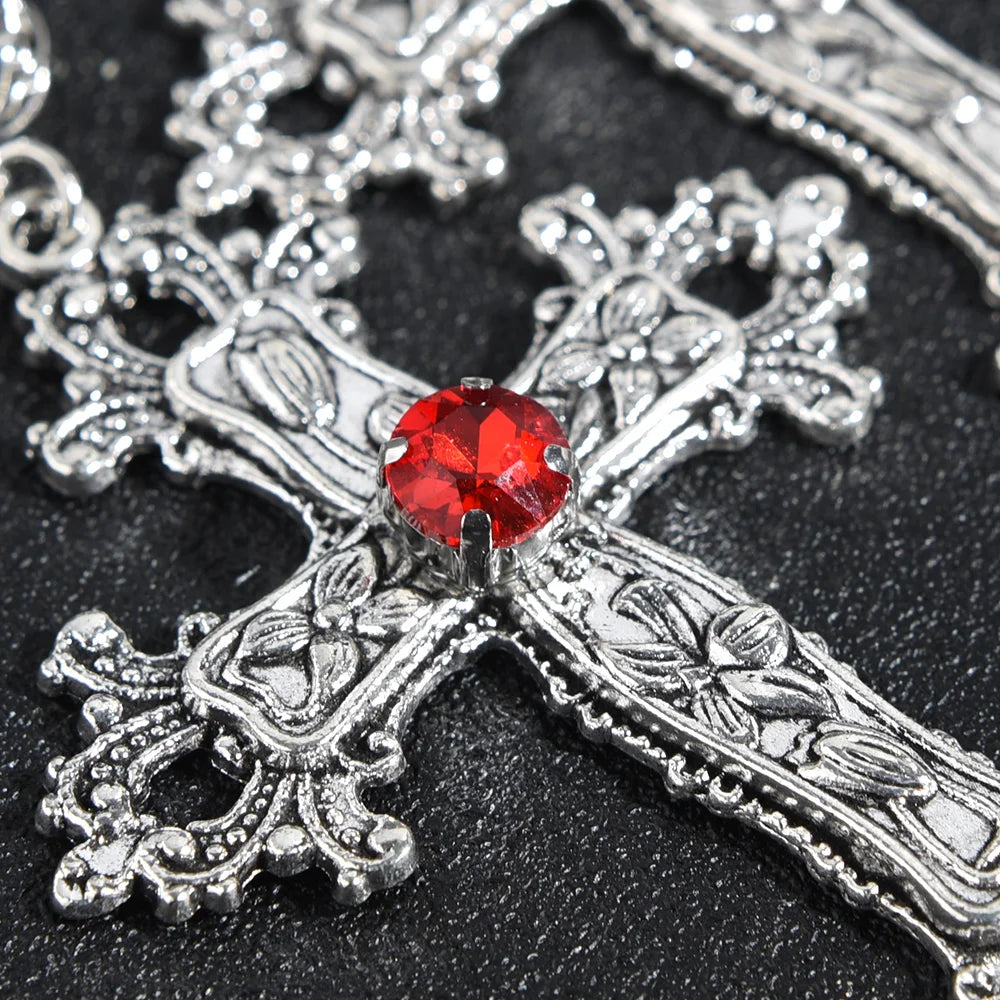 Y2K Crystal Cross Pendant Necklace - Gothic Choker Chain