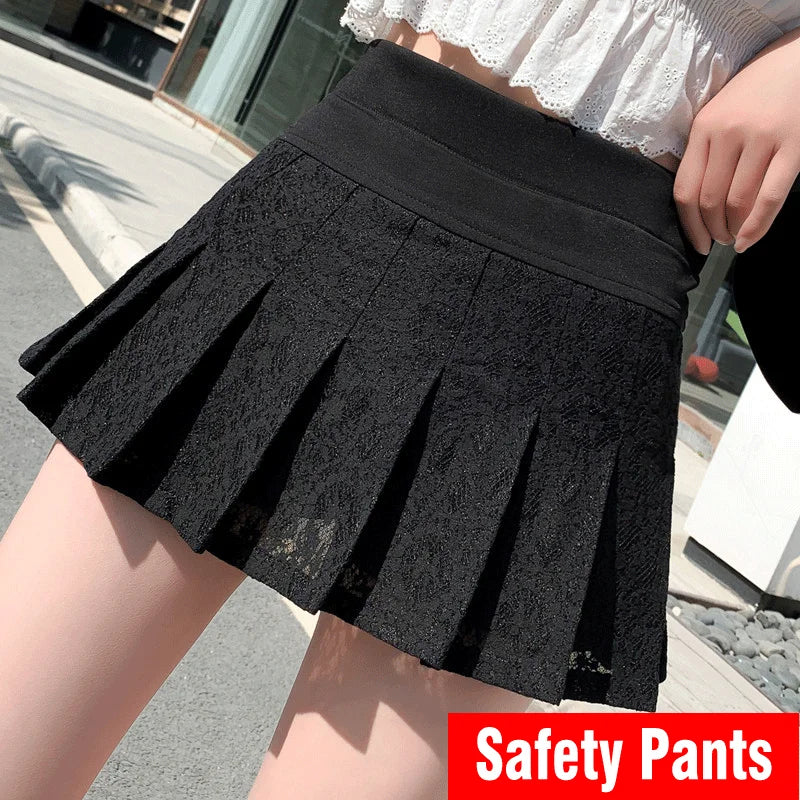 Premium Lace Pleated Mini Skirt - High Waist Sweet Style