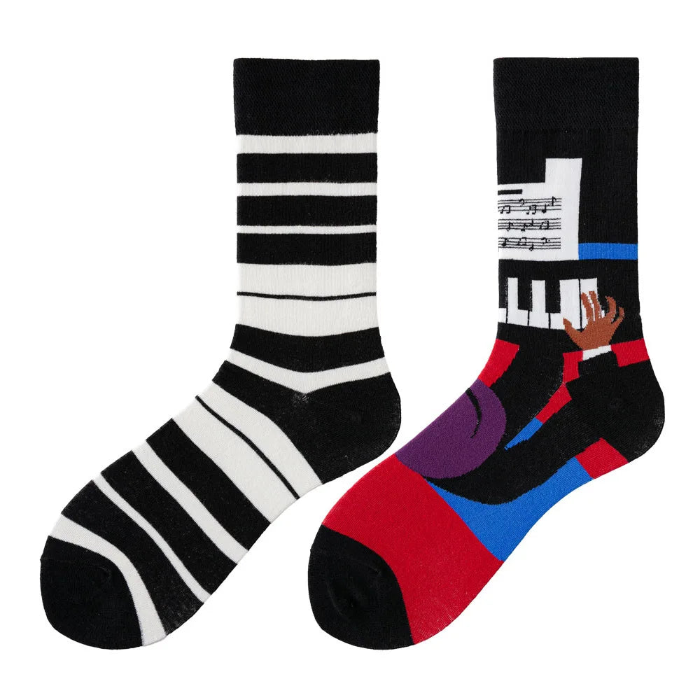 Colorful Print Cotton Socks - Unisex Mid-Tube Casual Pair