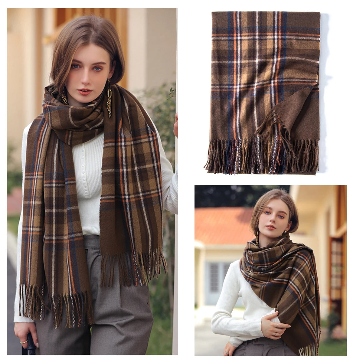 Luxury Plaid Cashmere-Feel Scarf - Oversized Shawl Wrap
