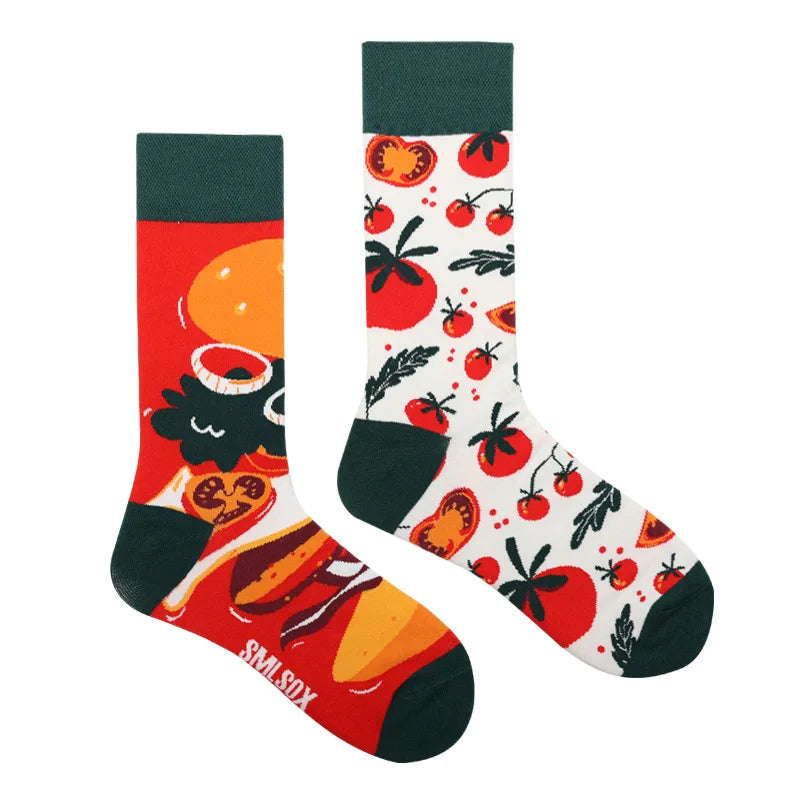 Colorful Print Cotton Socks - Unisex Mid-Tube Casual Pair
