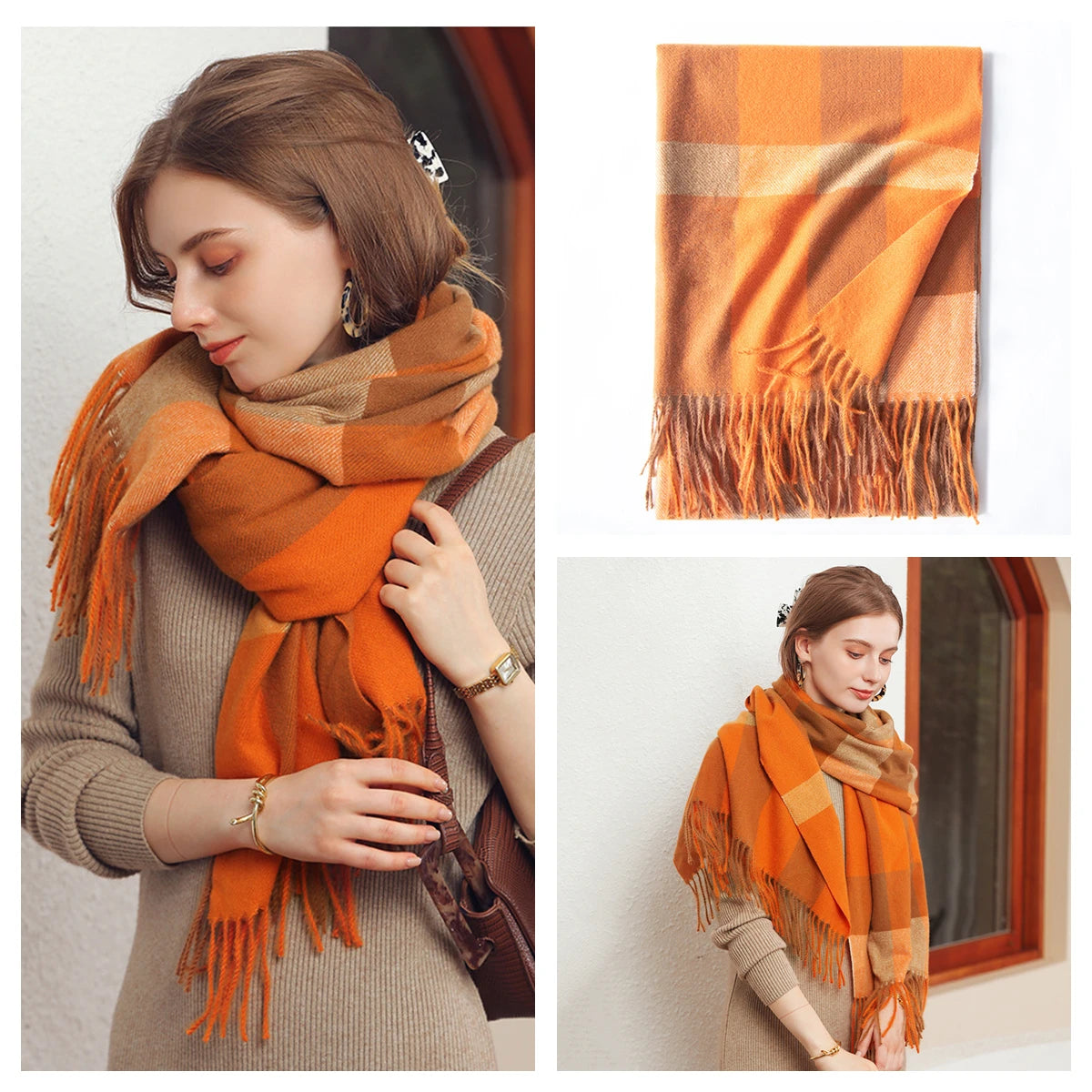 Luxury Plaid Cashmere-Feel Scarf - Oversized Shawl Wrap