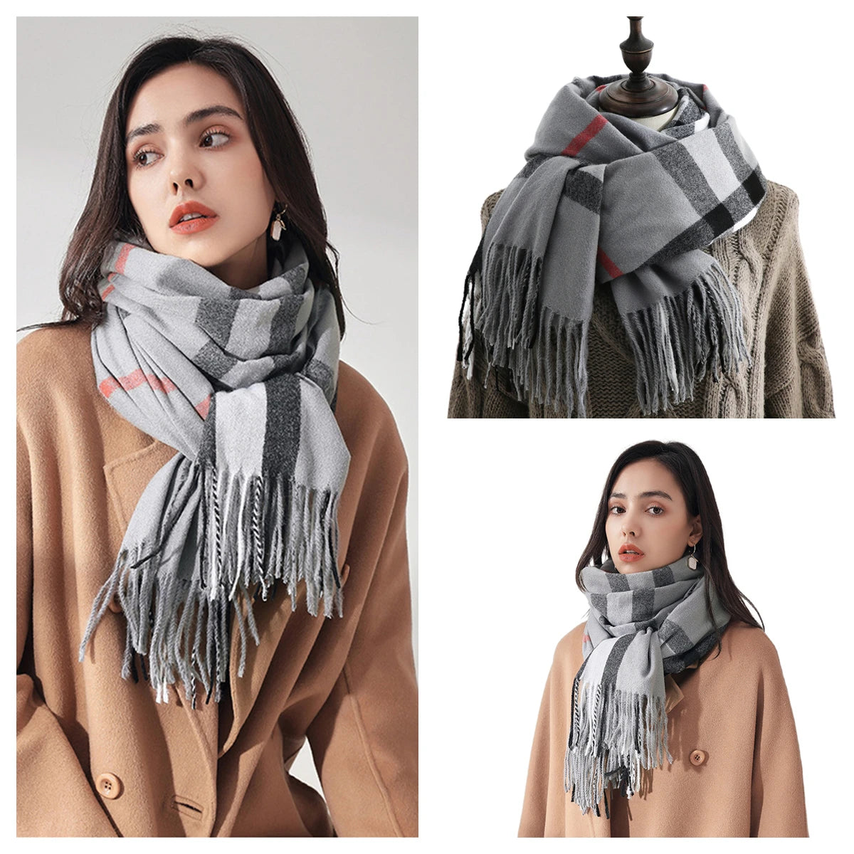 Luxury Plaid Cashmere-Feel Scarf - Oversized Shawl Wrap
