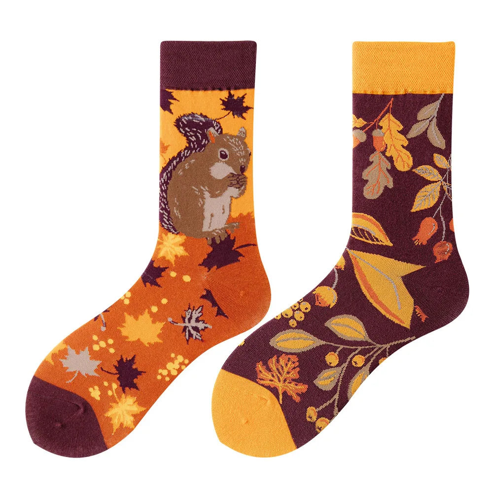 Colorful Print Cotton Socks - Unisex Mid-Tube Casual Pair