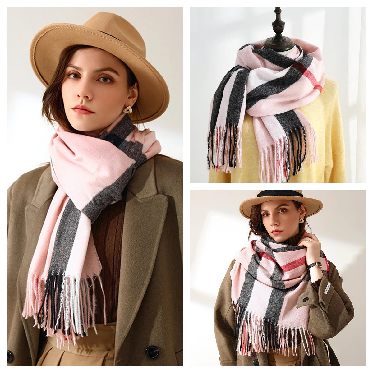 Luxury Plaid Cashmere-Feel Scarf - Oversized Shawl Wrap