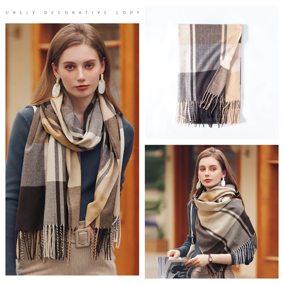 Luxury Plaid Cashmere-Feel Scarf - Oversized Shawl Wrap