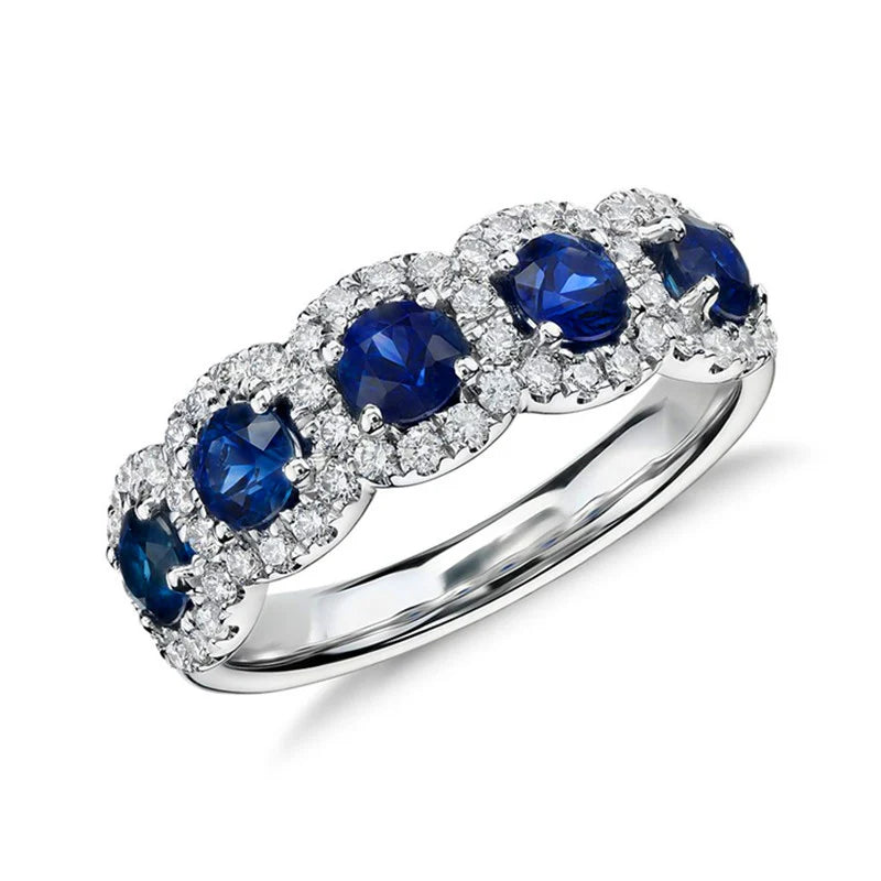 Luxury Blue and White Zircon Engagement Ring - Bridal Jewelry