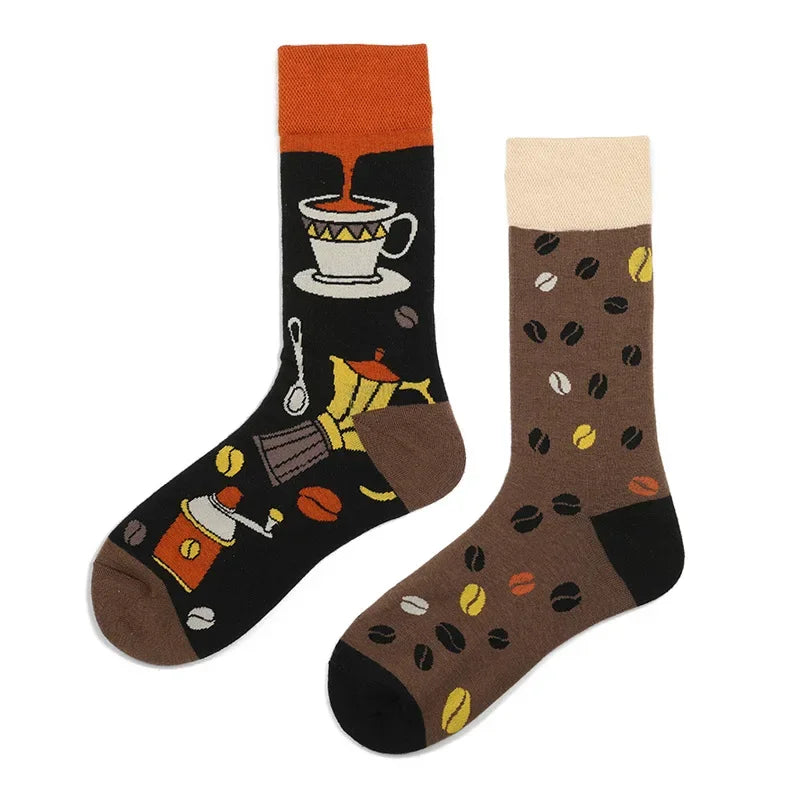 Colorful Print Cotton Socks - Unisex Mid-Tube Casual Pair