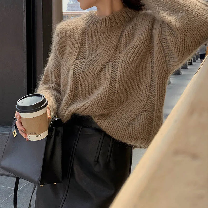 Coarse Yarn Knit Sweater - Vintage O-Neck Relaxed Pullover
