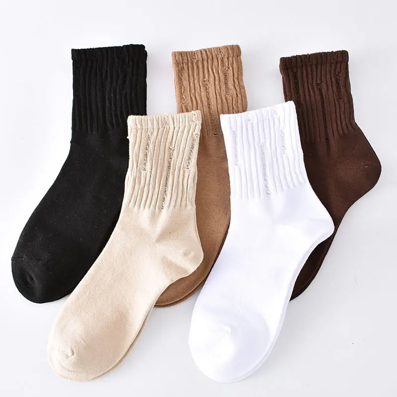 Retro Embroidered Flower Socks - 5 Pair Cozy Gift Set