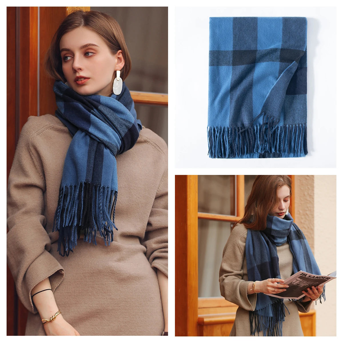 Luxury Plaid Cashmere-Feel Scarf - Oversized Shawl Wrap