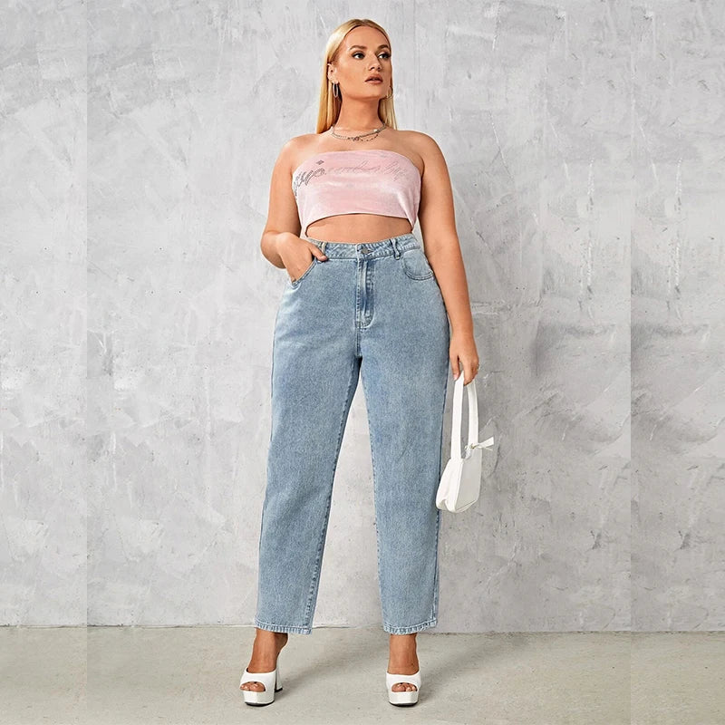 Premium Plus Size Straight Leg Jeans - Stretch Dark Wash Denim