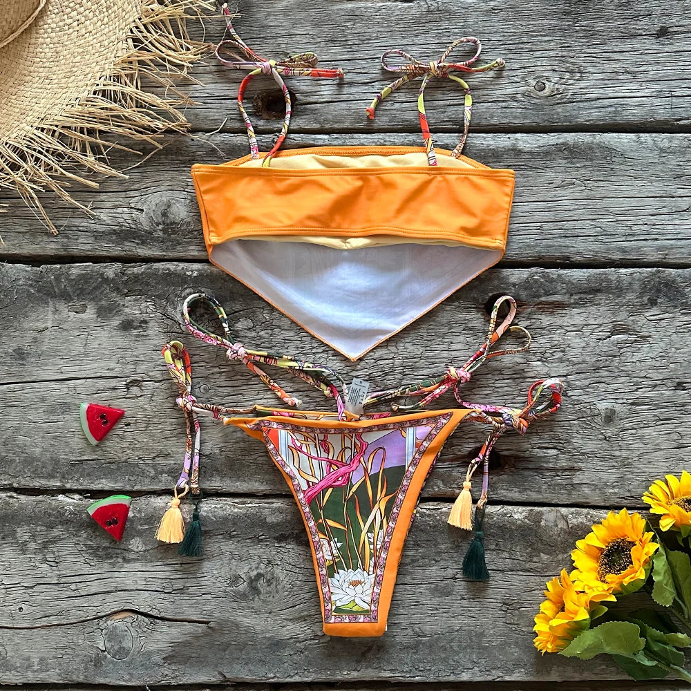 Premium Printed Brazilian Bikini Set - Halter Backless 2-Piece Swimwear