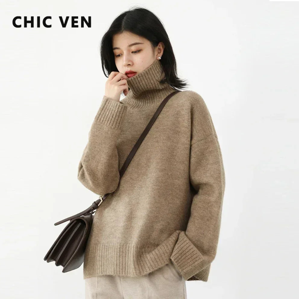 Premium Turtleneck Knit Sweater - Soft Loose-Fit Pullover