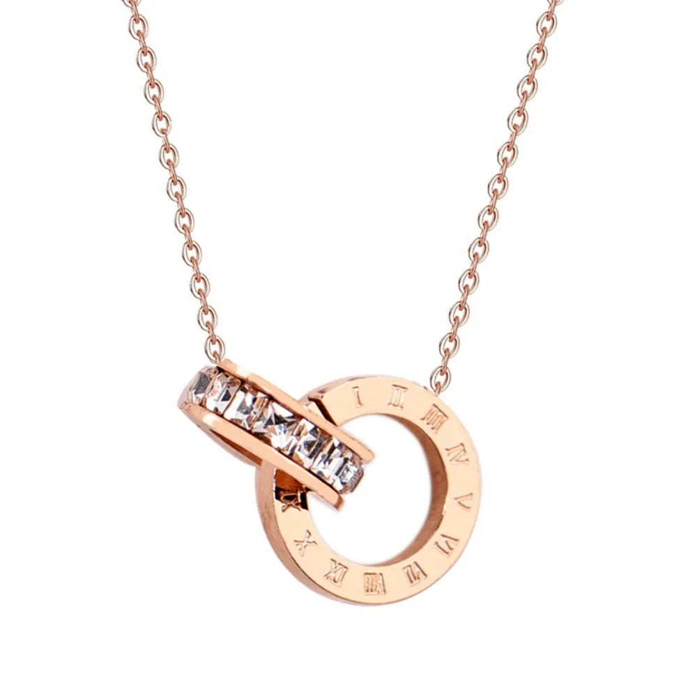 Luxury Roman Crystal Circle Choker Necklace - Stainless Steel Pendant