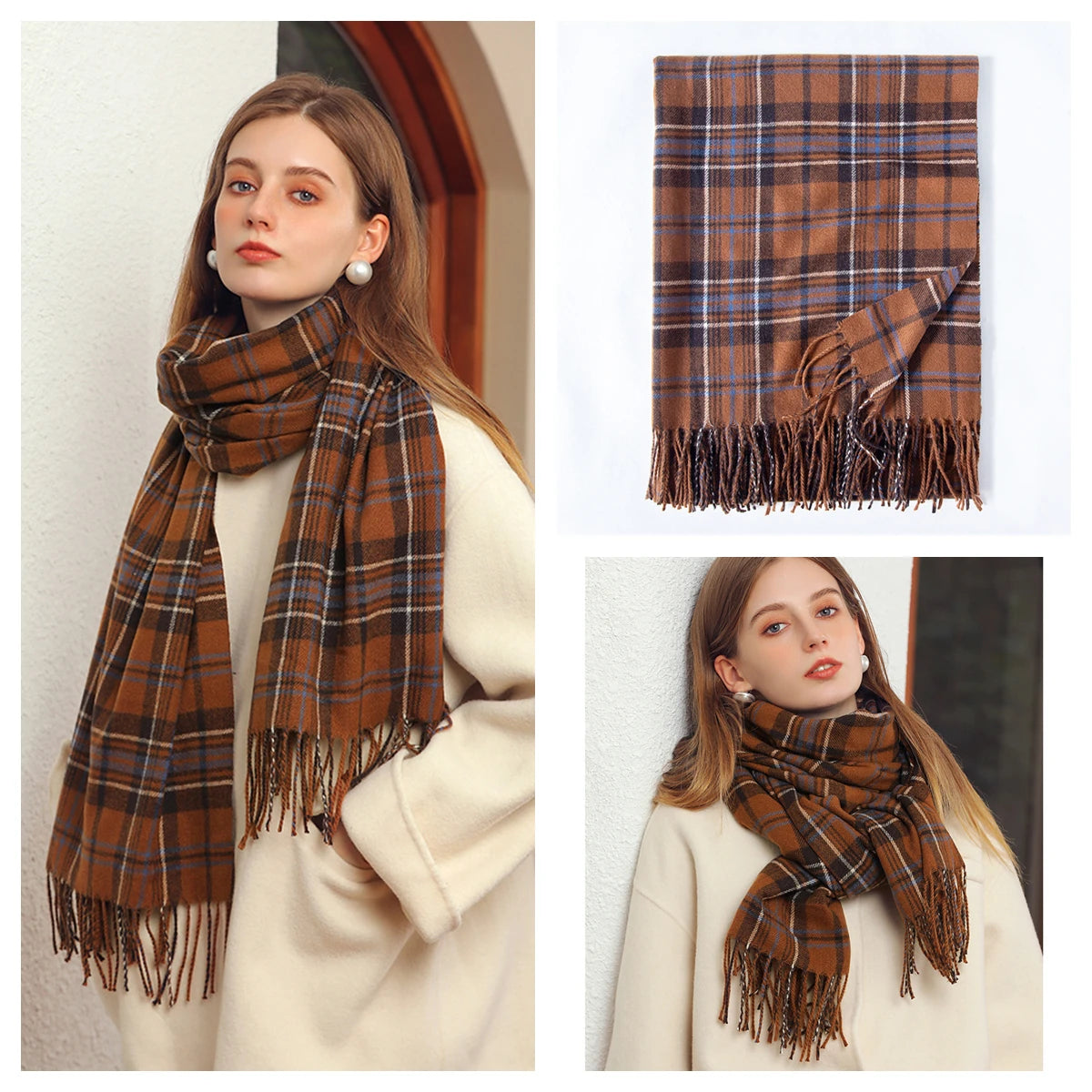 Luxury Plaid Cashmere-Feel Scarf - Oversized Shawl Wrap