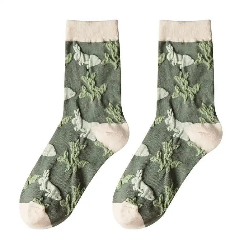 Retro Embroidered Flower Socks - 5 Pair Cozy Gift Set