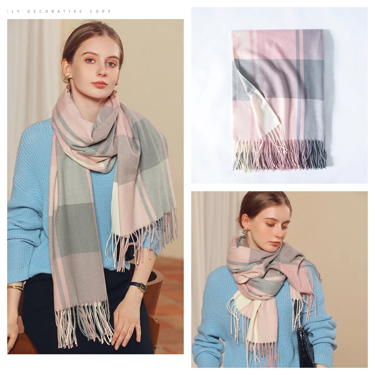 Luxury Plaid Cashmere-Feel Scarf - Oversized Shawl Wrap